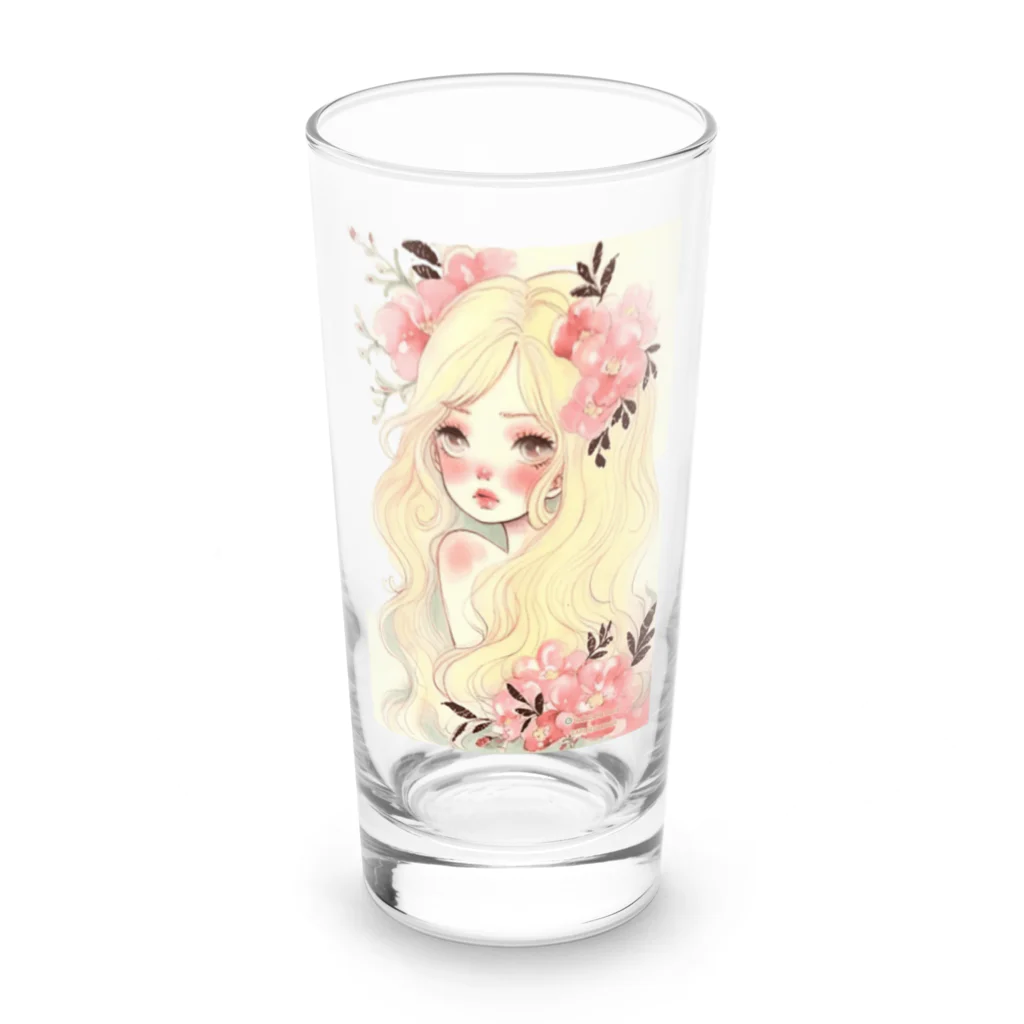 天道虫のPink Flower Hair Long Sized Water Glass :front