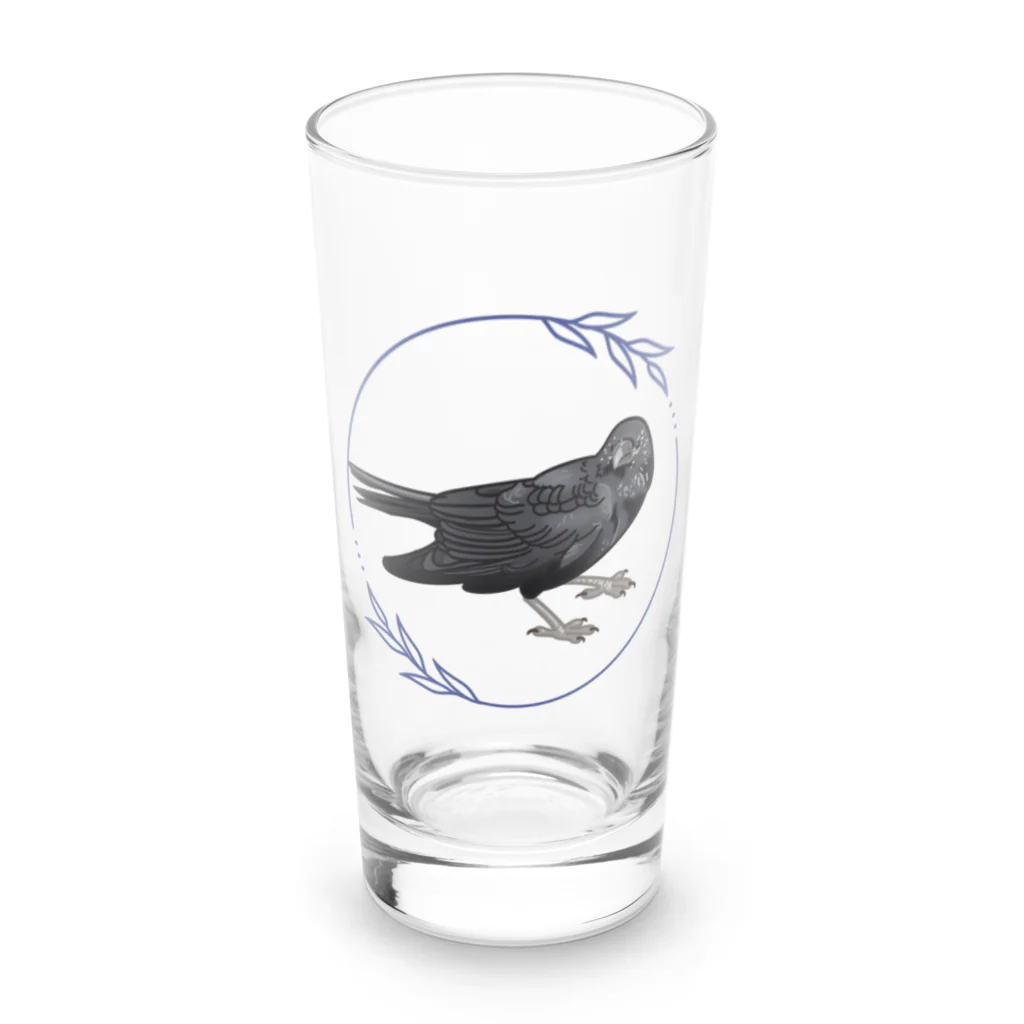 やちよ｜リアル鳥イラストのハシボソガラスさん Long Sized Water Glass :front