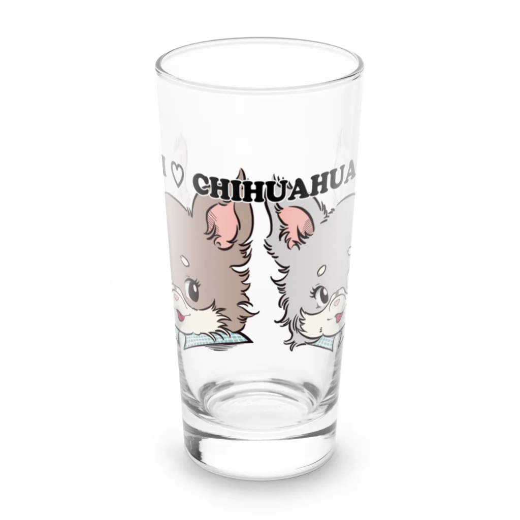 チャリティーグッズ-犬専門デザインのチワワ-チョコタン&ブルーグレー・イザベラタン「I♡CHIHUAHUA」 Long Sized Water Glass :front