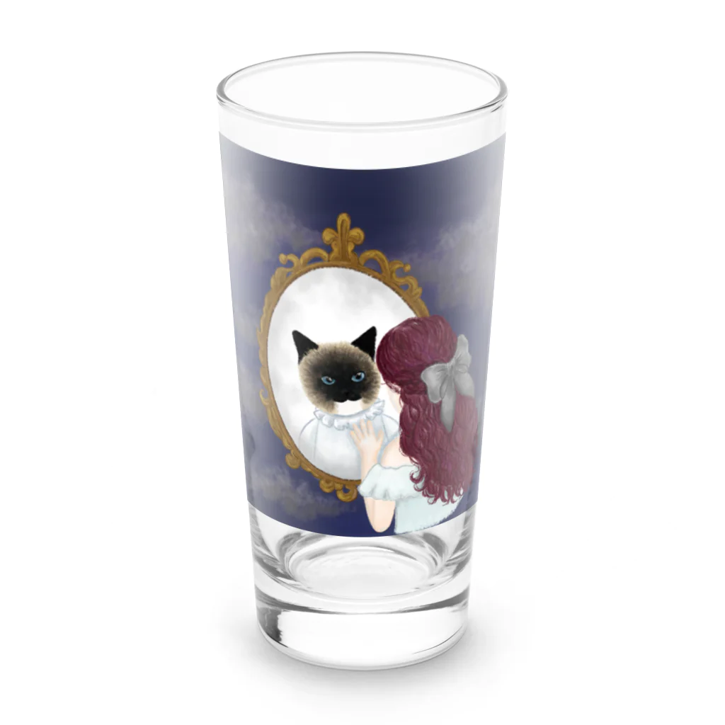 シャム猫娘のシャム猫娘「ボーダー」ジャケットイラスト 鏡越しのシャム猫 Long Sized Water Glass :front