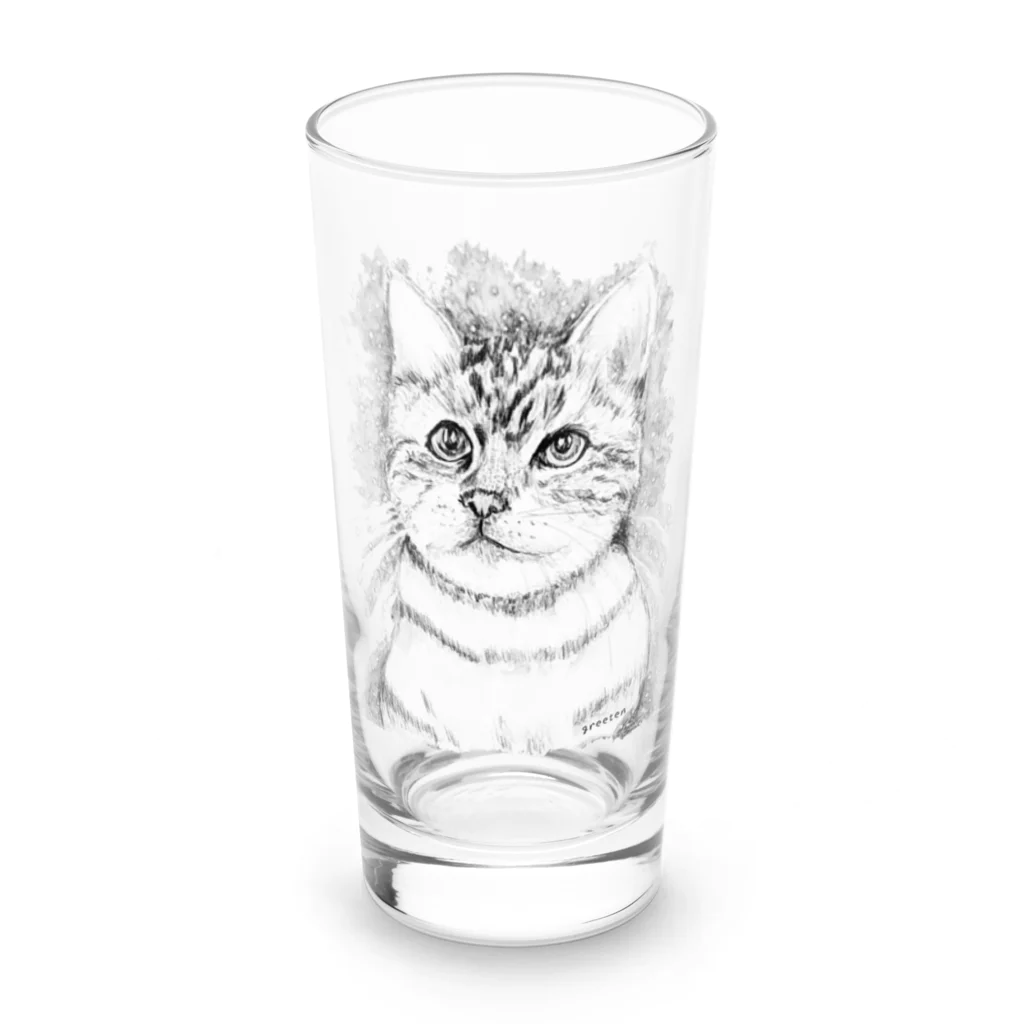 greetenのアート猫　モノクロ　 Long Sized Water Glass :front