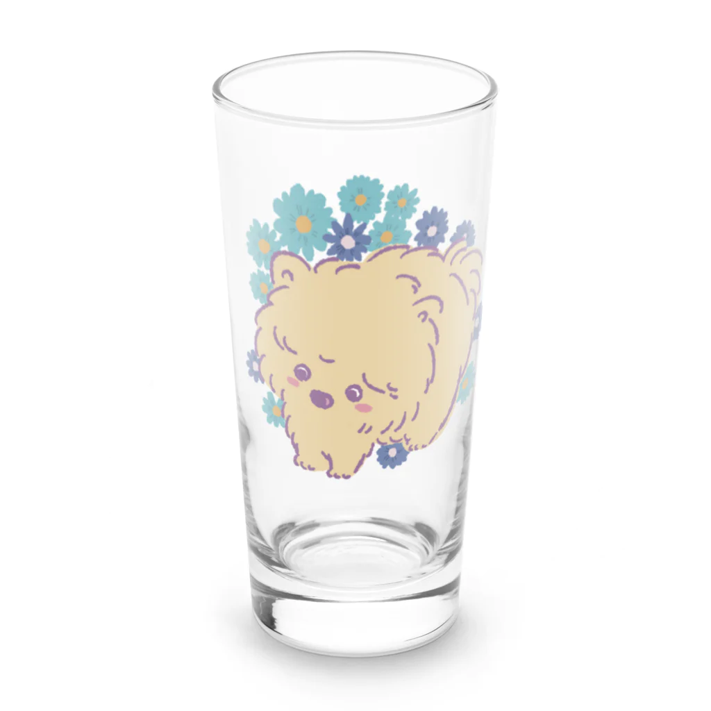 猫のきぬくんのお店のポメプーと青いガーベラ Long Sized Water Glass :front