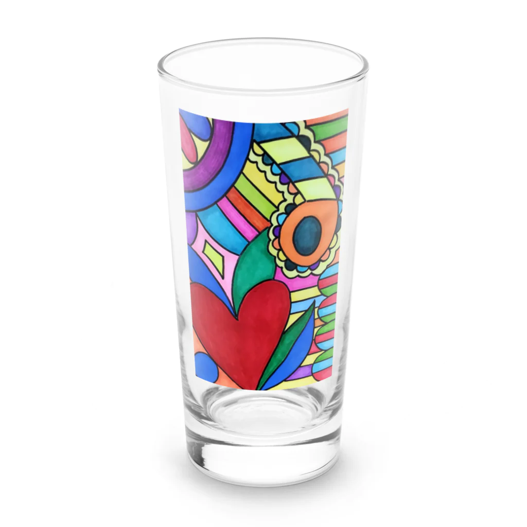 結華の障害者アート 手描きイラスト カラフル ハート Long Sized Water Glass :front