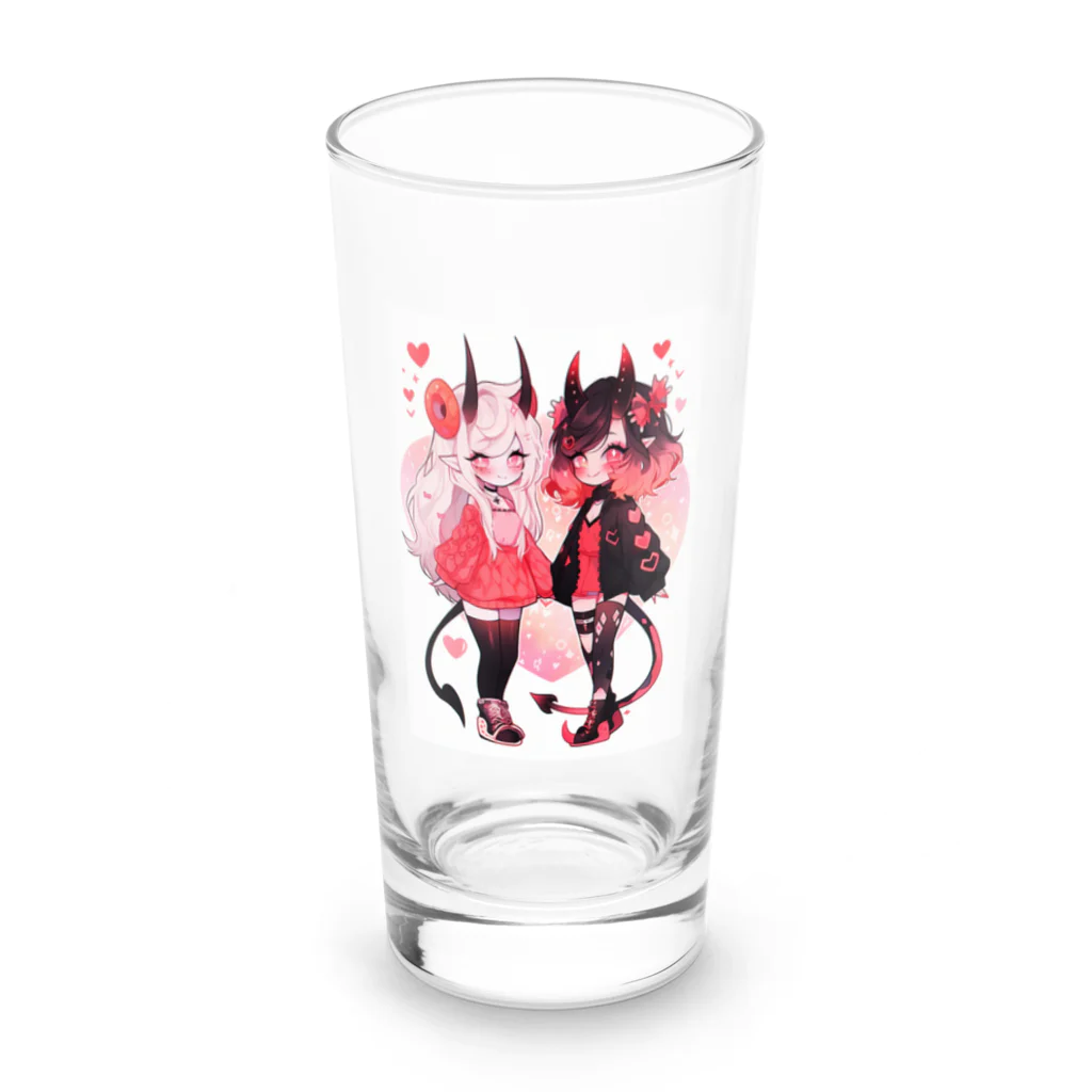 Twitterを忘れないのピーチクリームドーナツとブラックレッドサンゴ Long Sized Water Glass :front