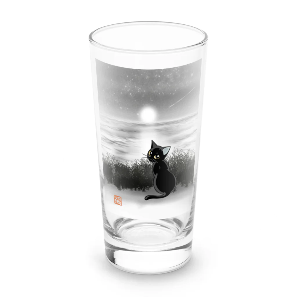 BATKEI ARTの月夜の海と黒猫と Long Sized Water Glass :front