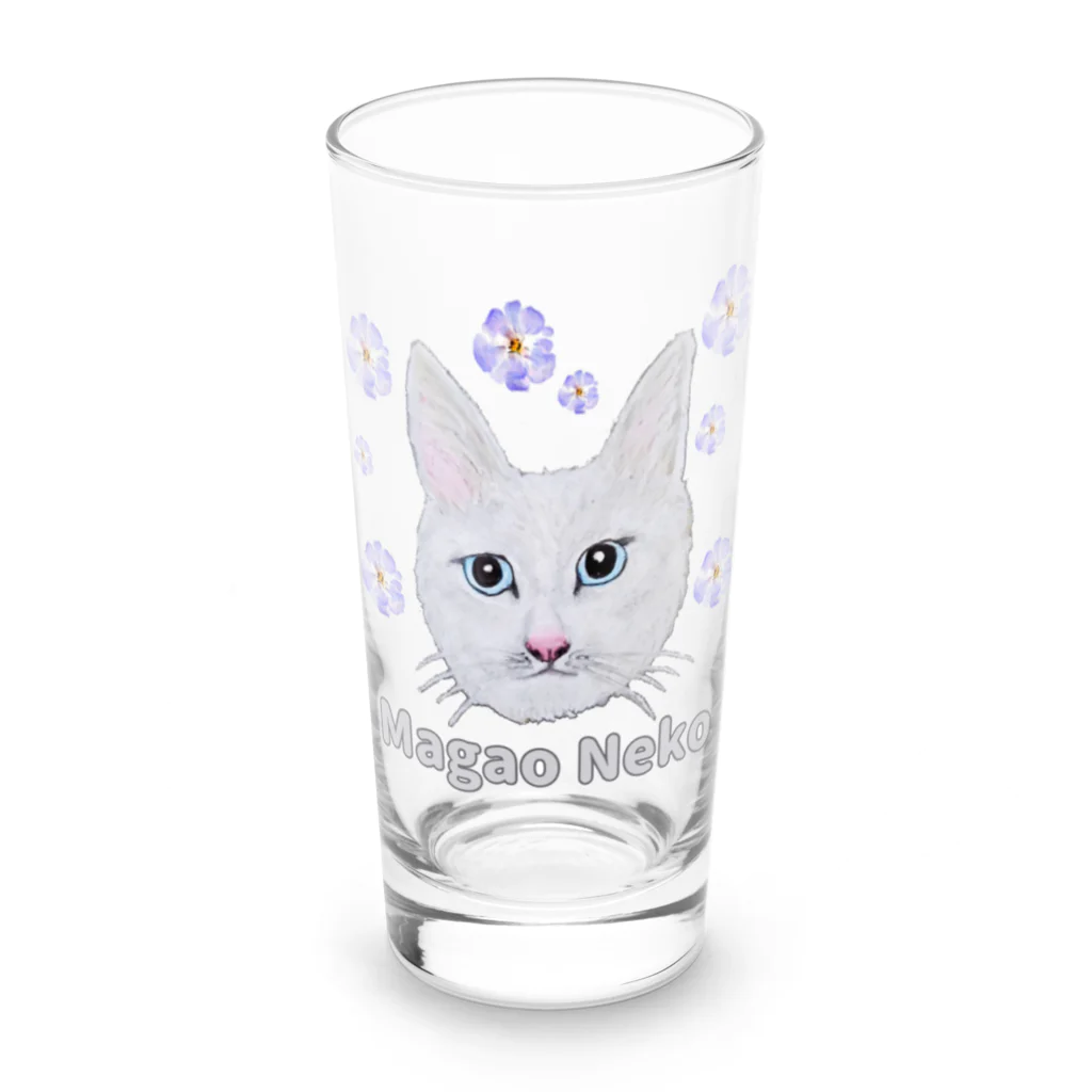 れいにゃん堂&れいにゃあ～と😺のチョークアートの白猫[Magao Neko] Long Sized Water Glass :front