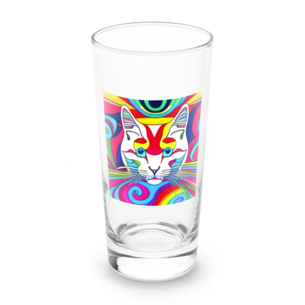 可愛い猫ちゃんのサイケデリック白猫ちゃん Long Sized Water Glass :front