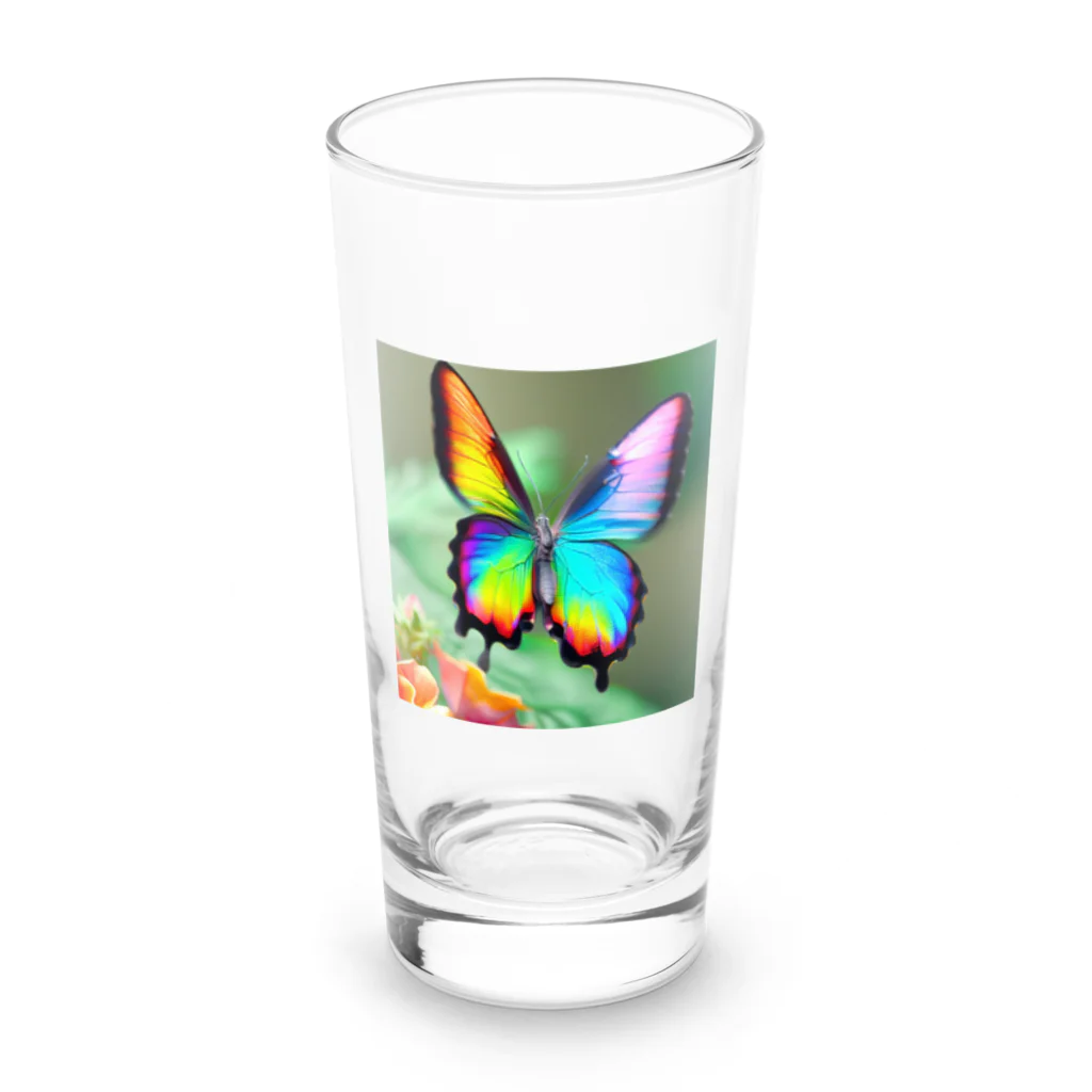 suzuri_tkの花に舞い降りた虹色の蝶のグッズ ロンググラス前面