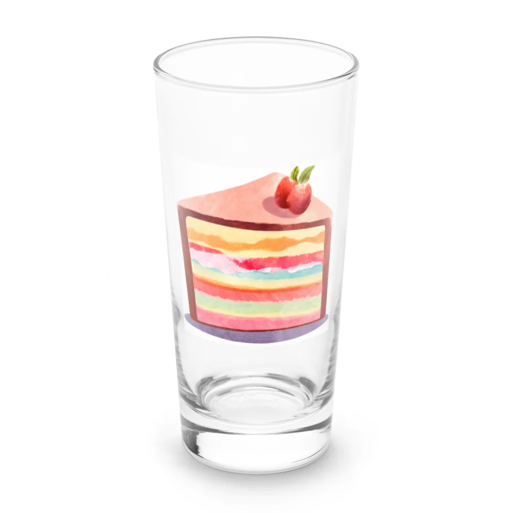 萌え断グッズの苺ケーキの断面 -とろける虹- Long Sized Water Glass :front