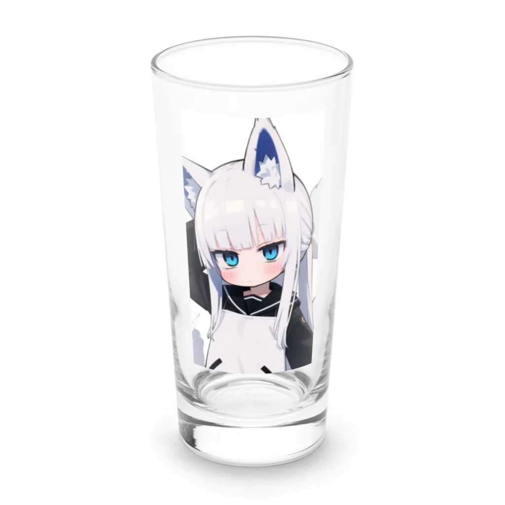 ケモ耳美少女キツネちゃん（AIart）の白髪美少女キツネちゃん Long Sized Water Glass :front