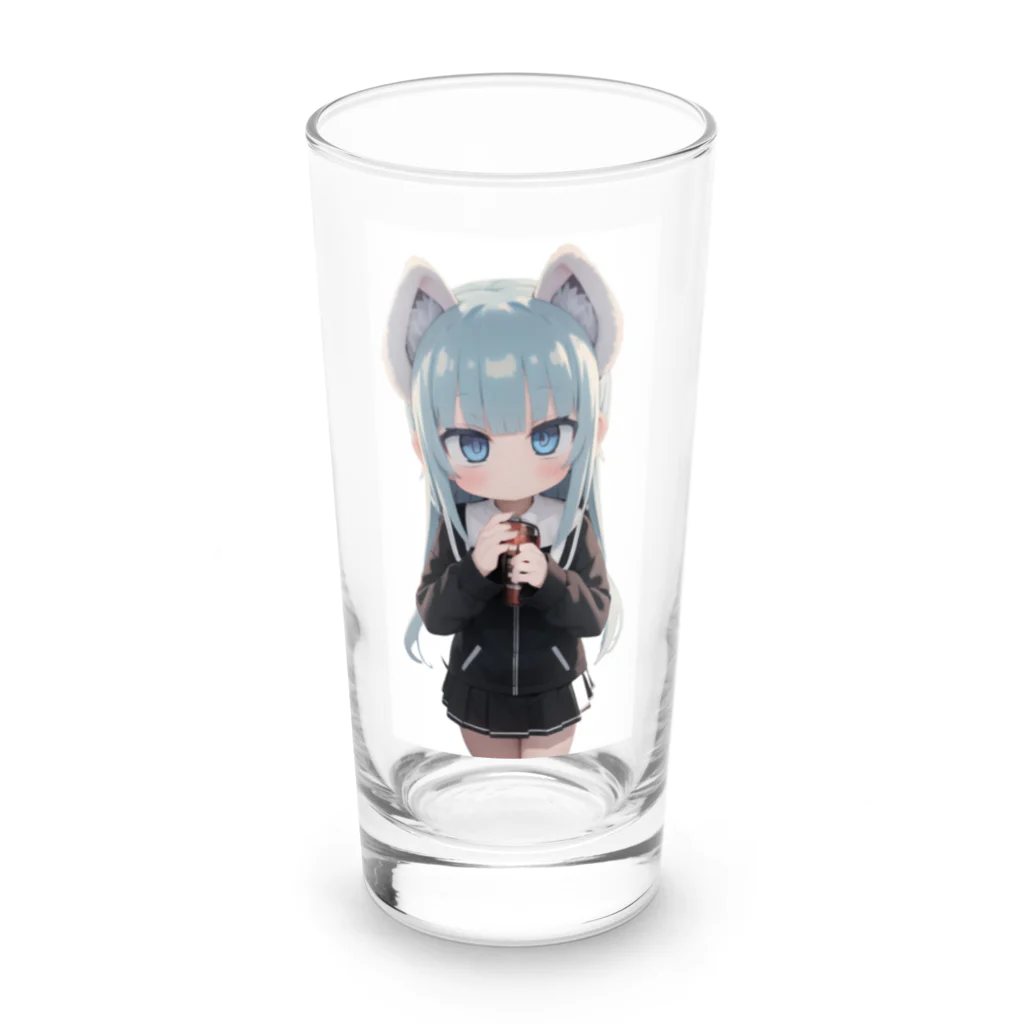 ケモ耳美少女キツネちゃん（AIart）の獣の耳と美しい青い目少女 Long Sized Water Glass :front