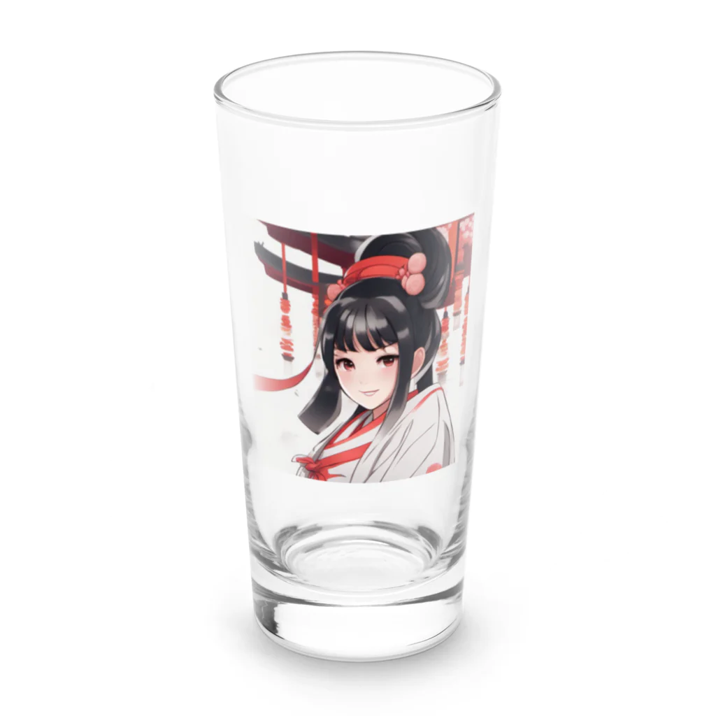 ワンダーワールド・ワンストップの巫女服を着た綺麗なポニーテール女性のグッズ Long Sized Water Glass :front