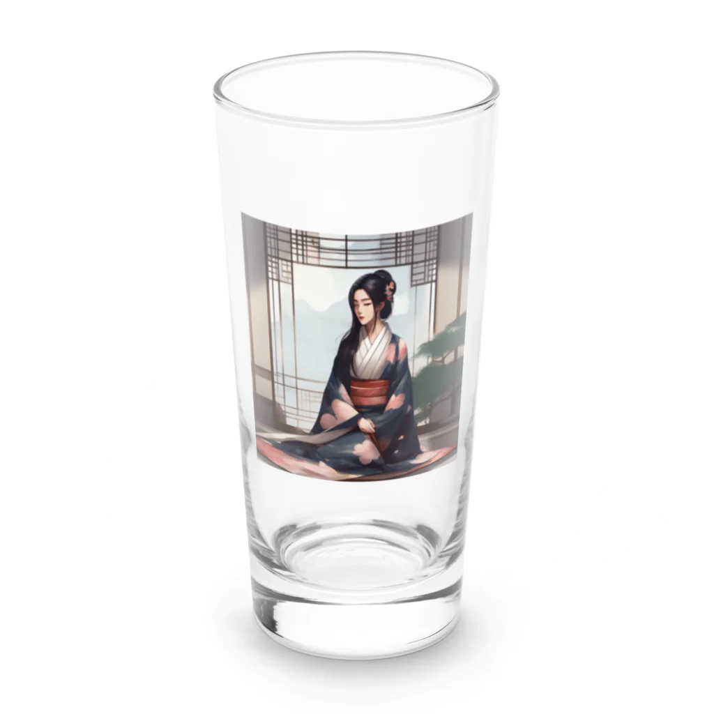 ワンダーワールド・ワンストップの浴衣を着た黑髪ロングヘアの綺麗な女性③ Long Sized Water Glass :front