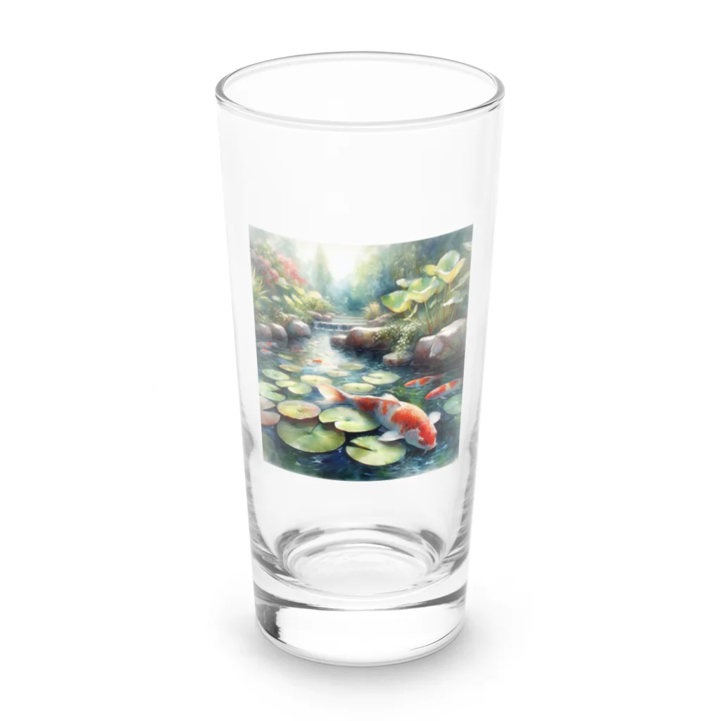 ワンダーワールド・ワンストップの鯉が泳ぐ池　水彩画調② Long Sized Water Glass :front