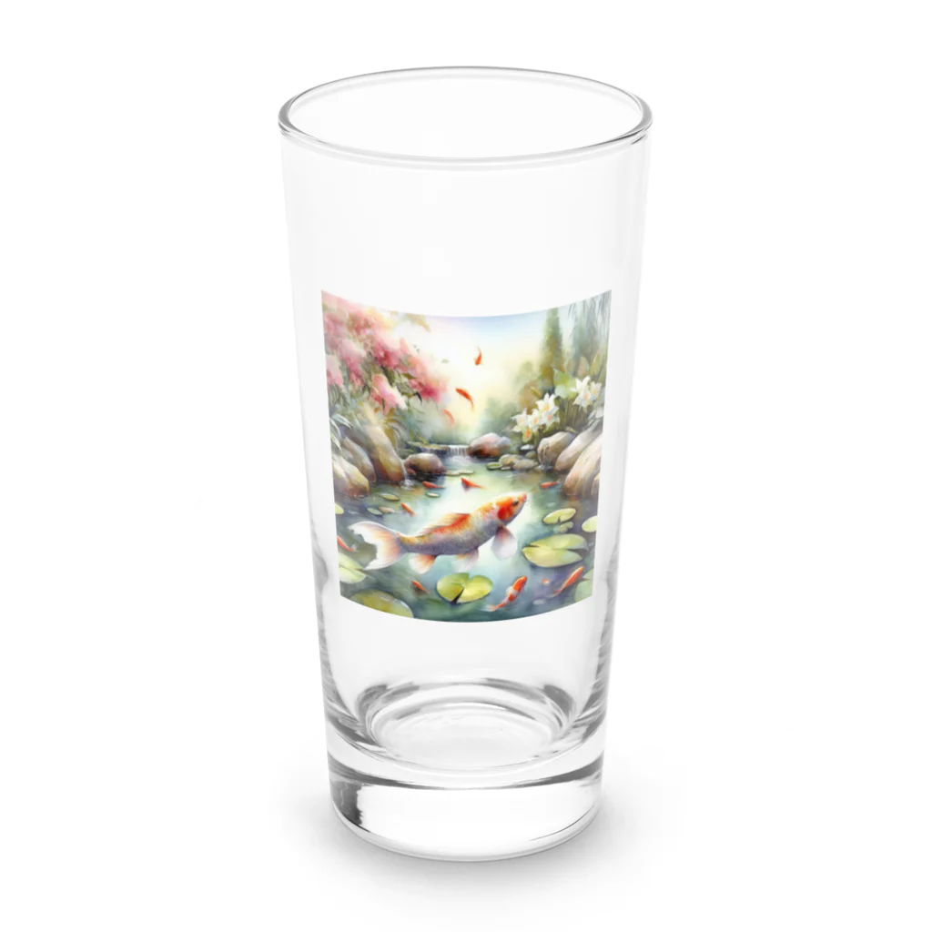 ワンダーワールド・ワンストップの鯉が泳いでいる水彩画調の池③ Long Sized Water Glass :front