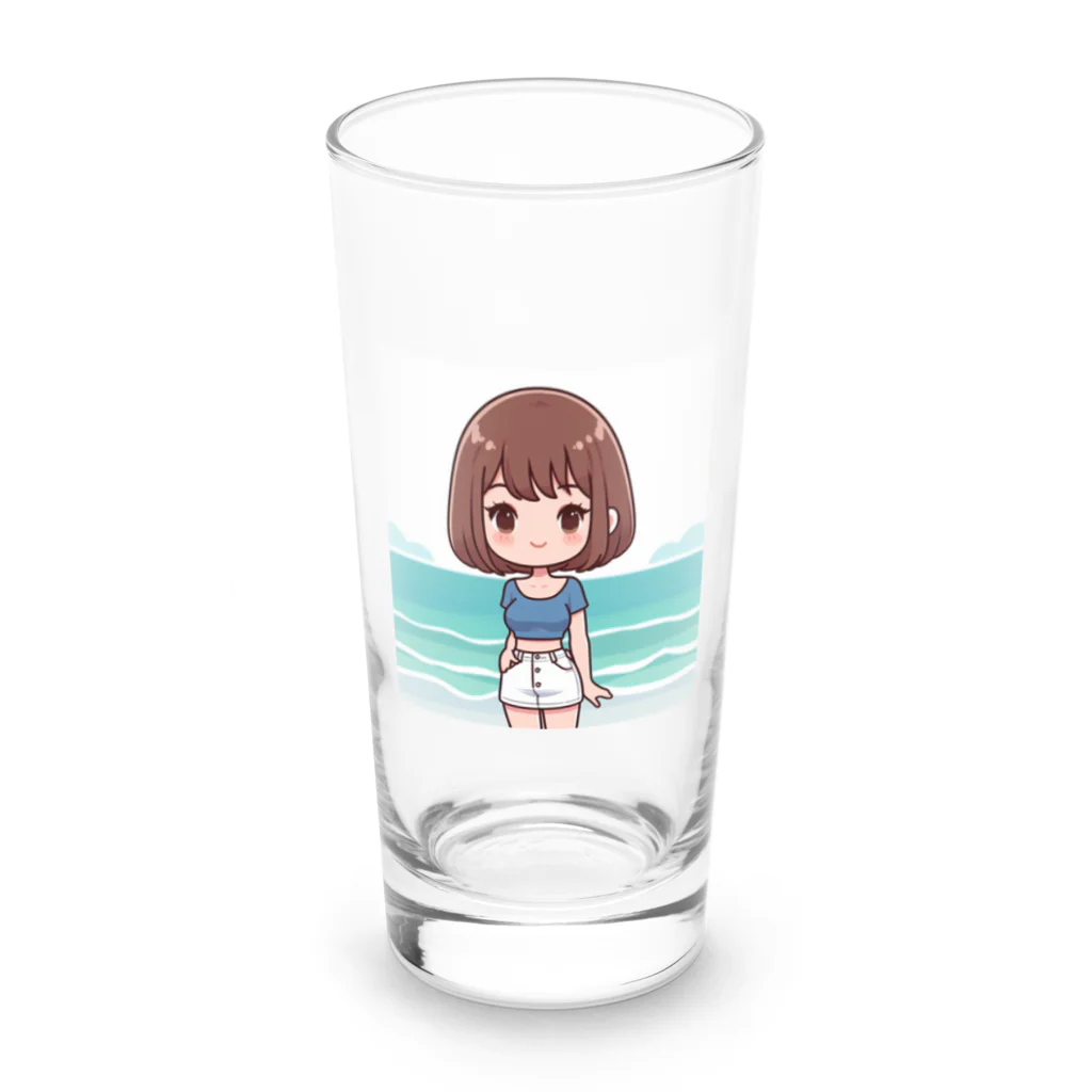 ワンダーワールド・ワンストップの海辺のかわいい女の子③ Long Sized Water Glass :front