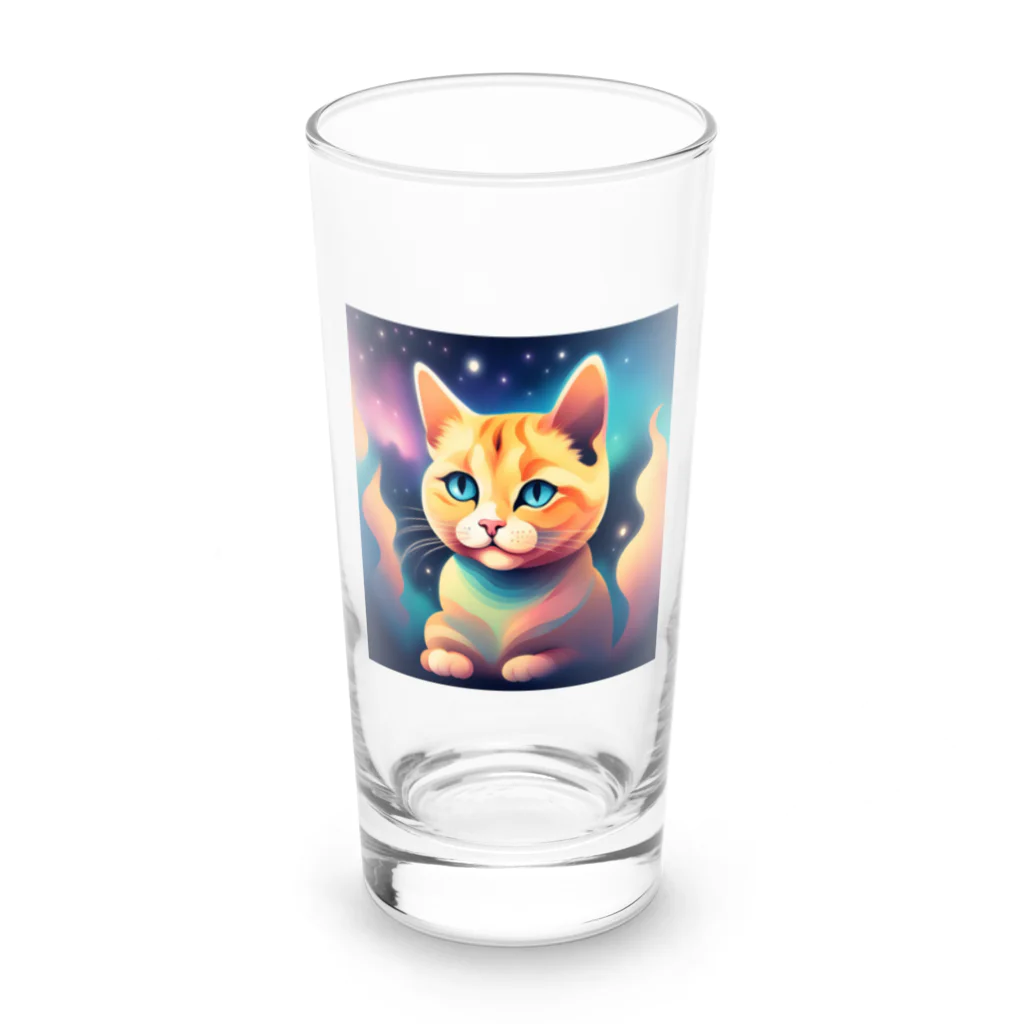 猫の憩い場の夜空を見つめる猫 Long Sized Water Glass :front