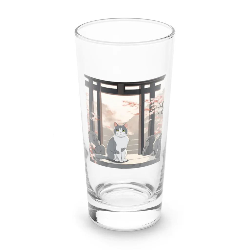 ハチワレにゃんこの軌跡の鳥居下のハチワレにゃんこ Long Sized Water Glass :front