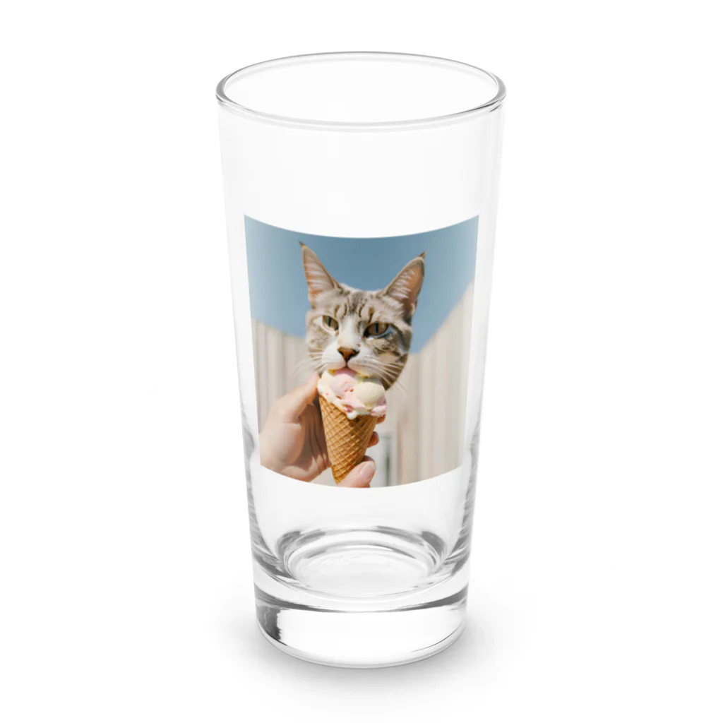 猫雑貨屋　ねこまろのアイスにかぶりつく猫 Long Sized Water Glass :front