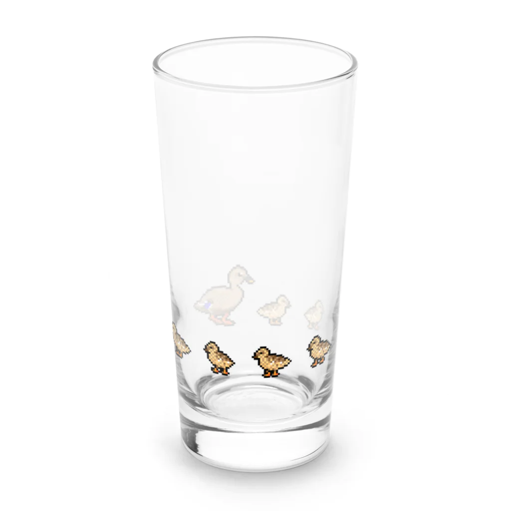 naturaloopのドット絵カルガモ親子の行列 Long Sized Water Glass :front