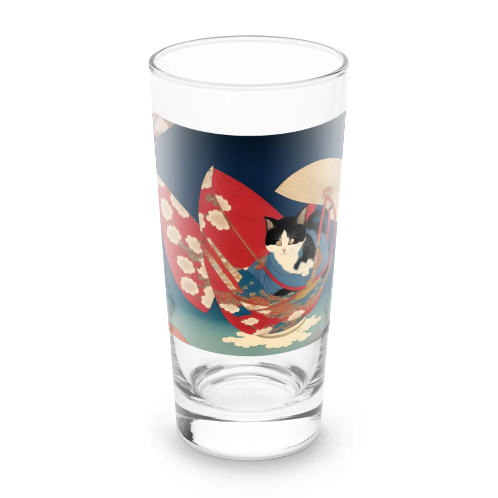 ちょいダサアイテムショップの浮世絵ににゃんこ足跡：モダン和風デザイン画 Long Sized Water Glass :front