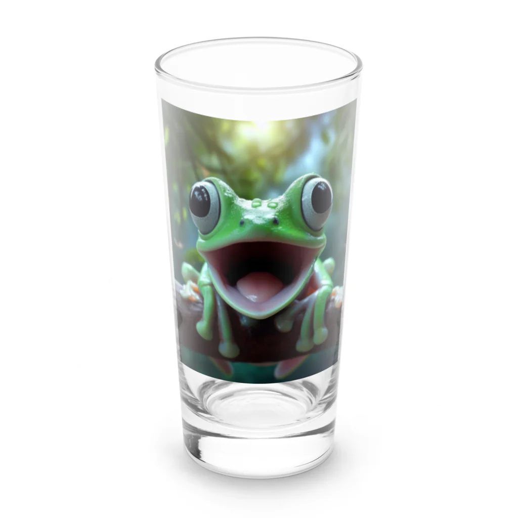 ワンダーワールド・ワンストップのリアルでユニークな笑っているカエル Long Sized Water Glass :front