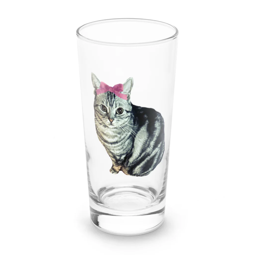 harupink🌸ペット似顔絵illustのアメショのあかりちゃんピンクリボンversion Long Sized Water Glass :front