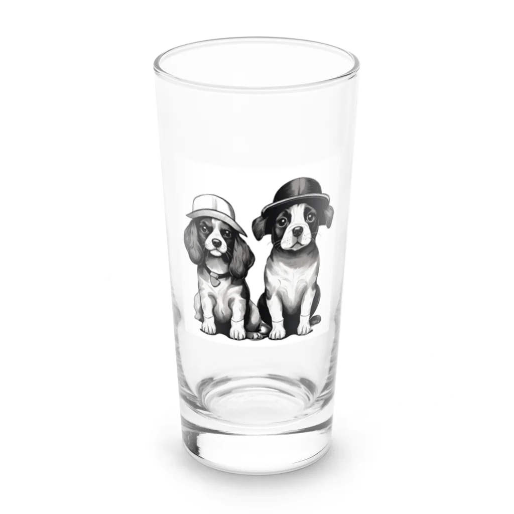 動物夫婦イラスト屋さんの帽子を被った犬夫婦 Long Sized Water Glass :front