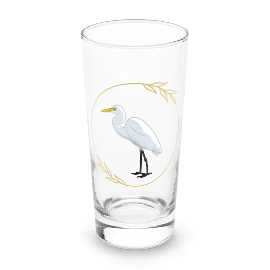 やちよ｜リアル鳥イラストのダイサギさん Long Sized Water Glass :front