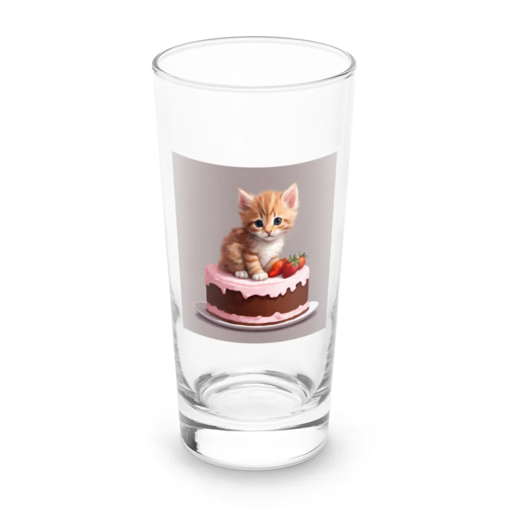 にゃんこぷにのケーキの上の仔猫ちゃん Long Sized Water Glass :front