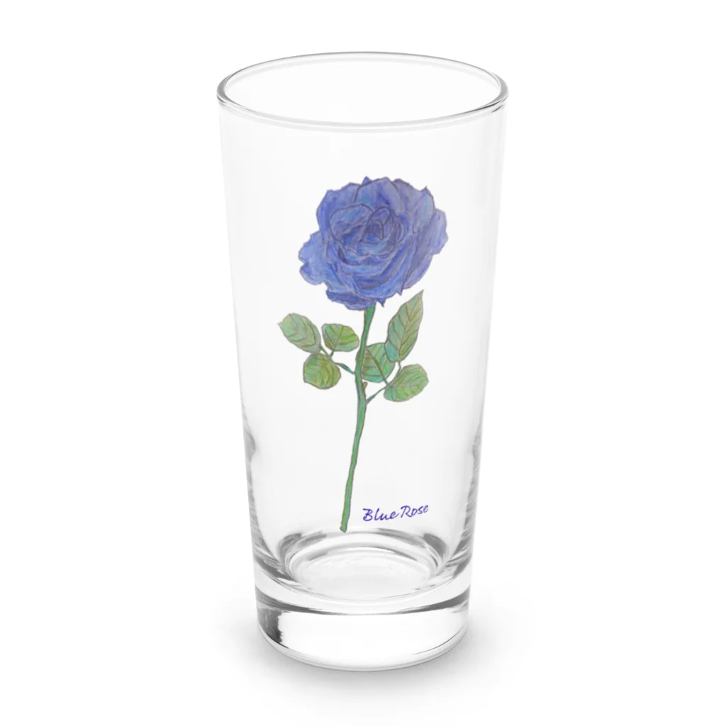 水色プリントの夢叶う青い薔薇 Long Sized Water Glass :front