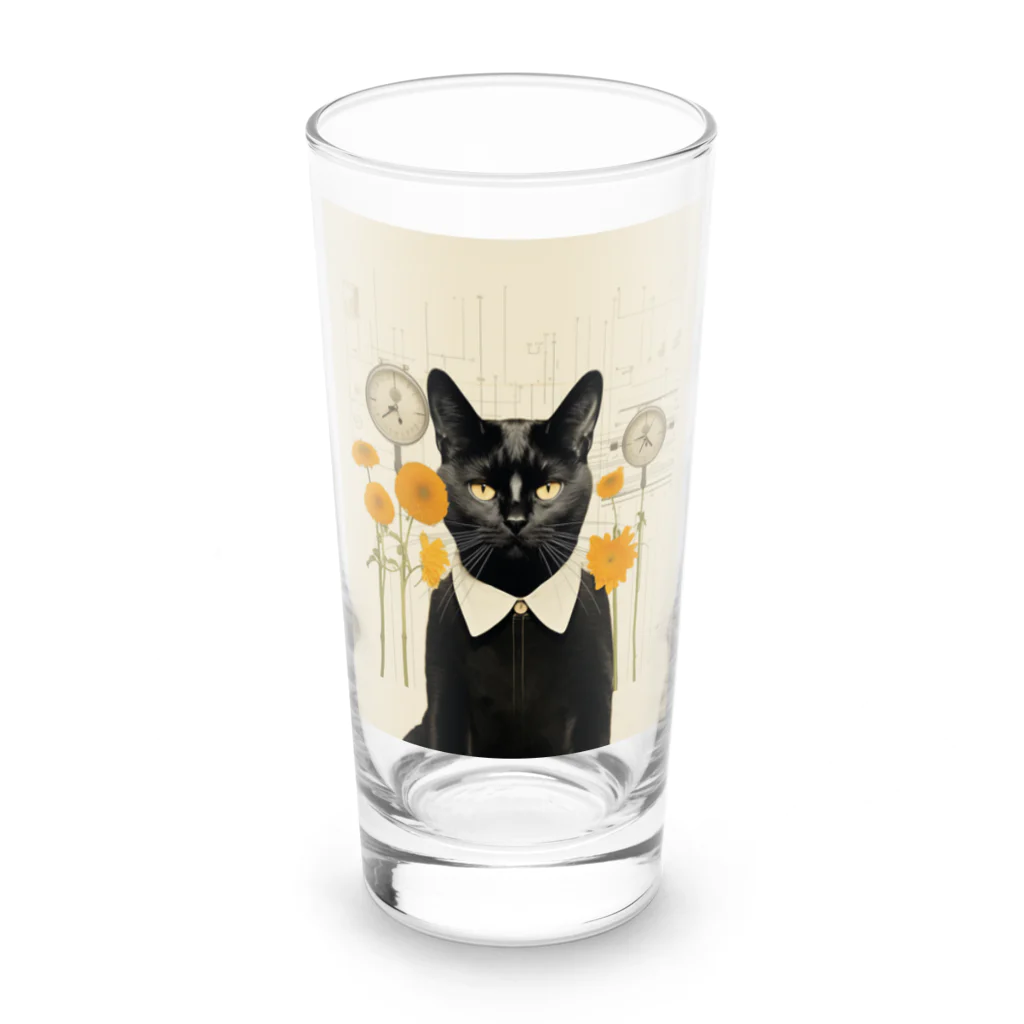 4628 - 萬屋 -の襟付き黒猫 Long Sized Water Glass :front