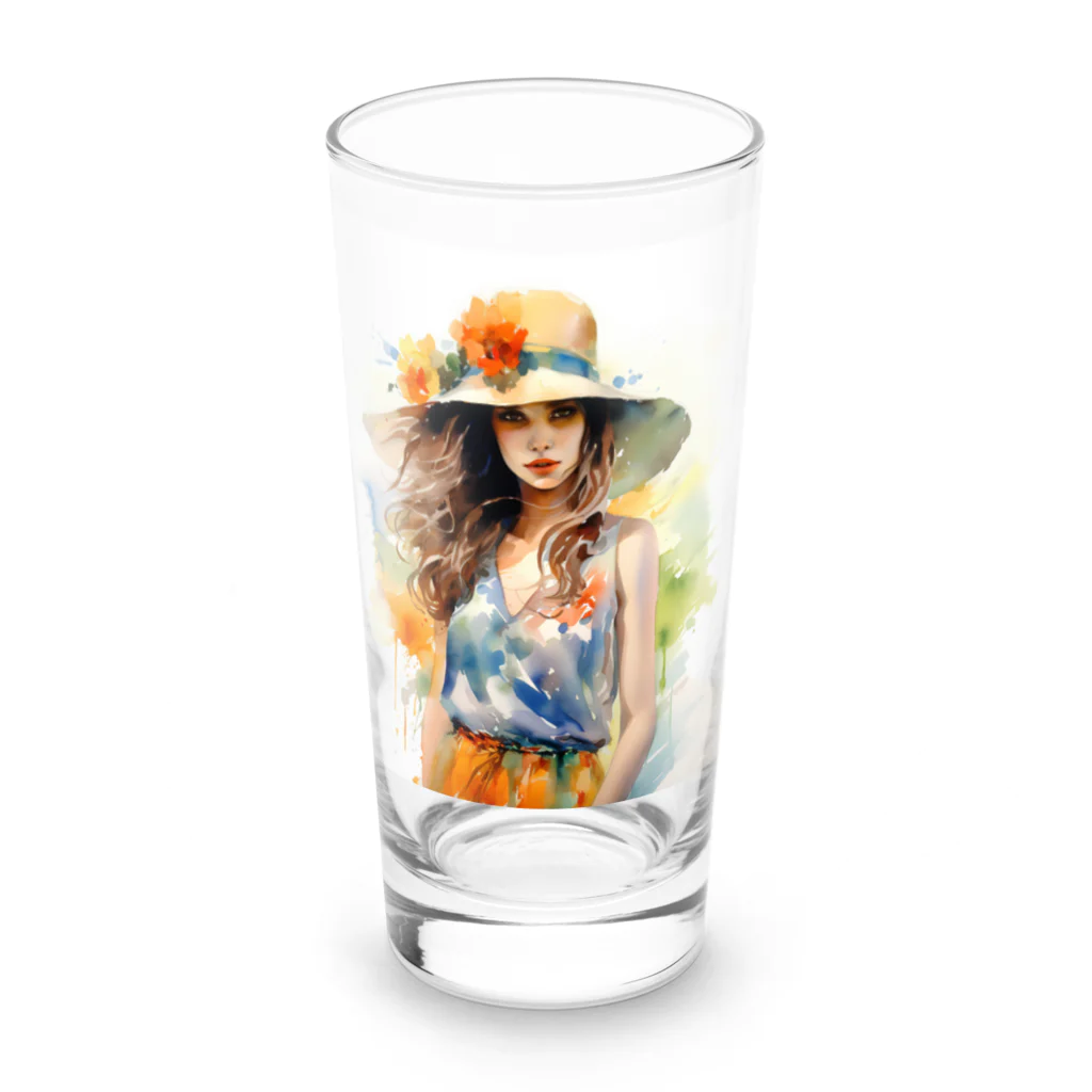 Decor&LuxuryVenusのLovely Flower-Hat Girl in Nature Long Sized Water Glass :front