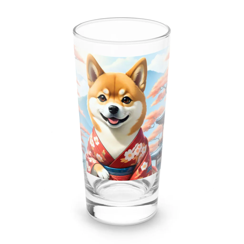 ポンキチはうすの着物姿の柴犬 Long Sized Water Glass :front