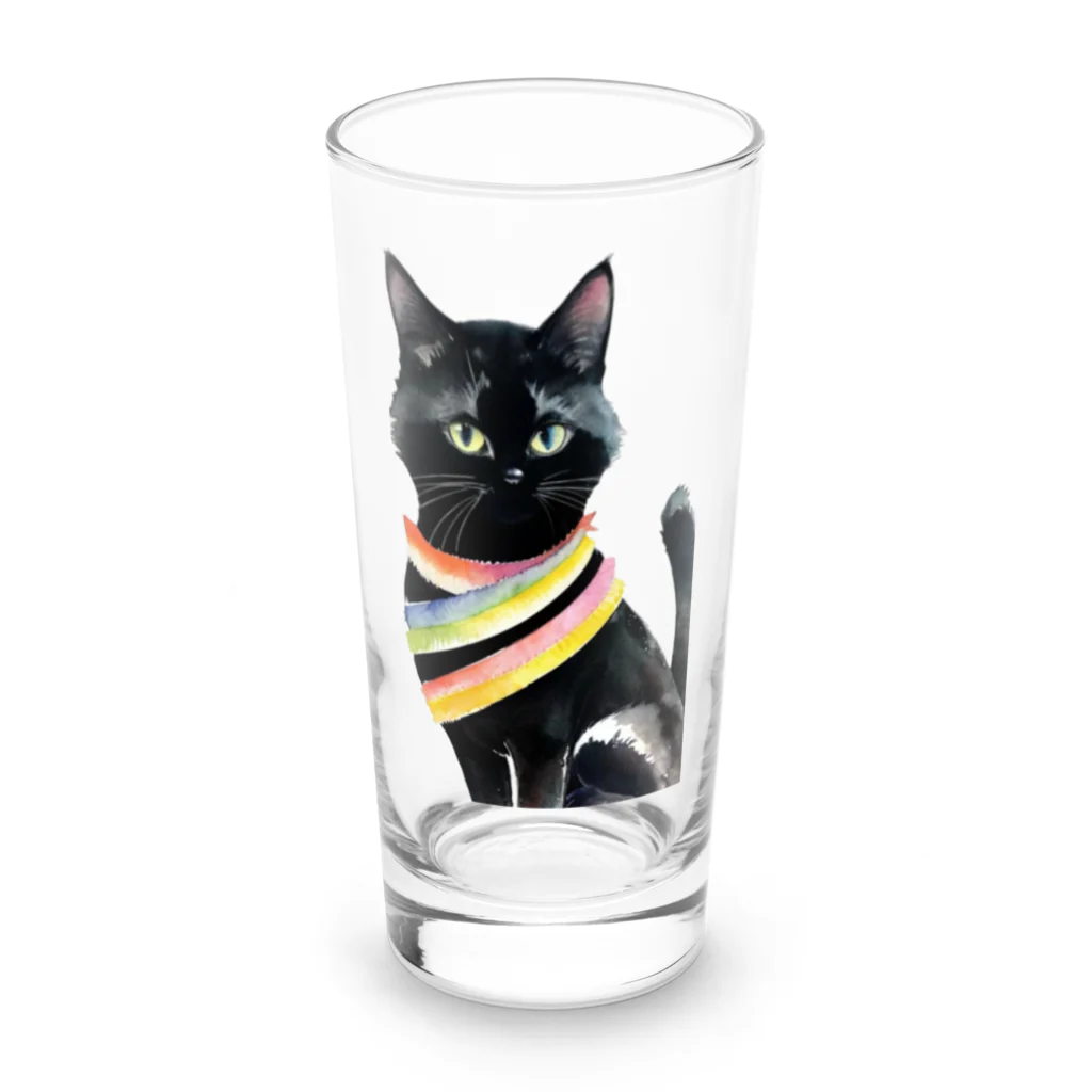 幸運のしっぽの黒猫と虹の首輪 Long Sized Water Glass :front