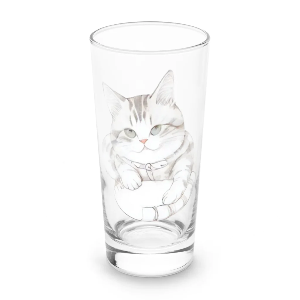 姫とすずり。のゆったりとくつろぐねこ Long Sized Water Glass :front