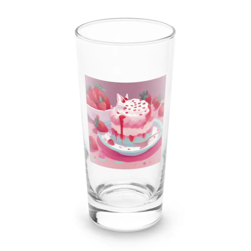 uchakyumaのいちごケーキにネコ Long Sized Water Glass :front