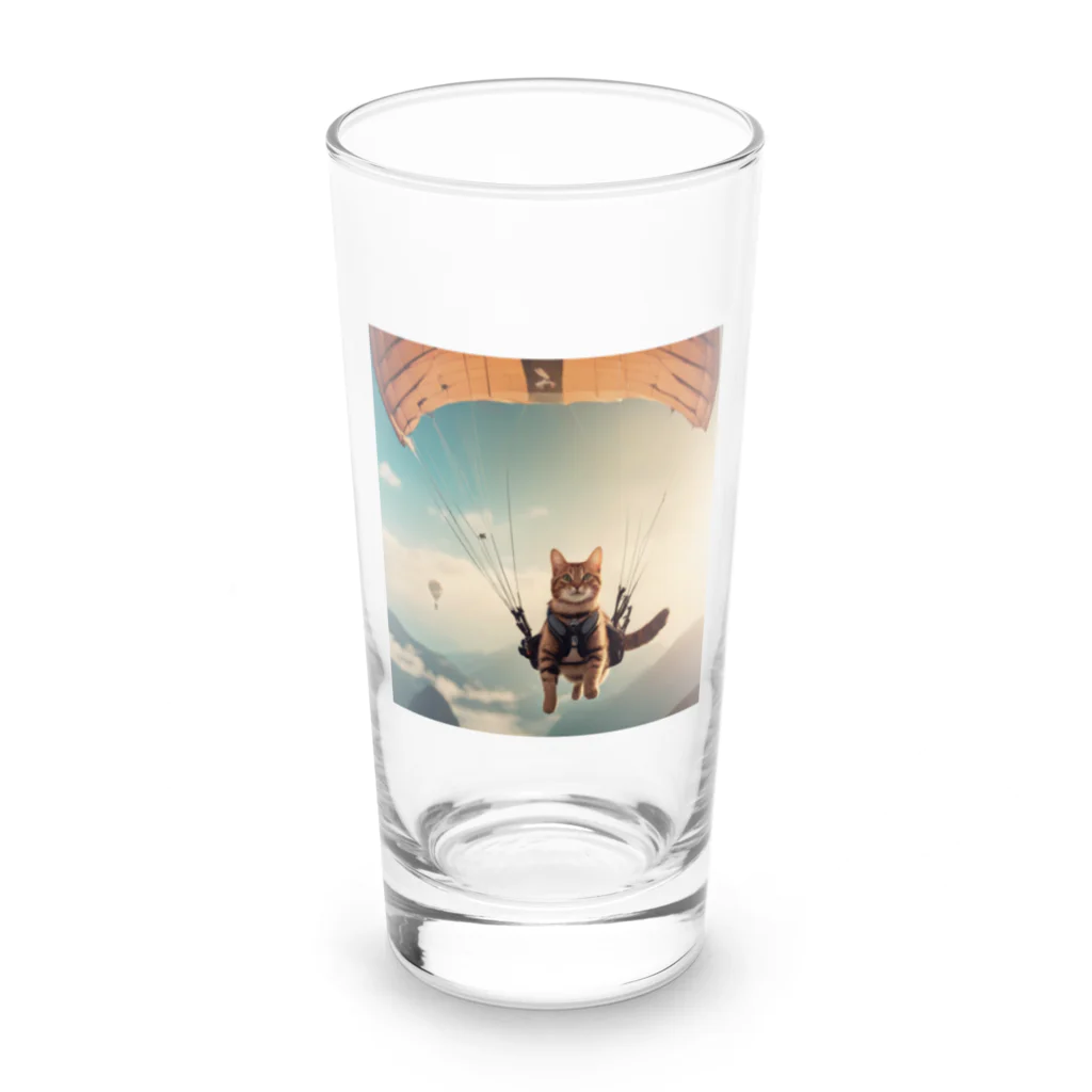 cat(゜))<<のパラシュートする猫 Long Sized Water Glass :front