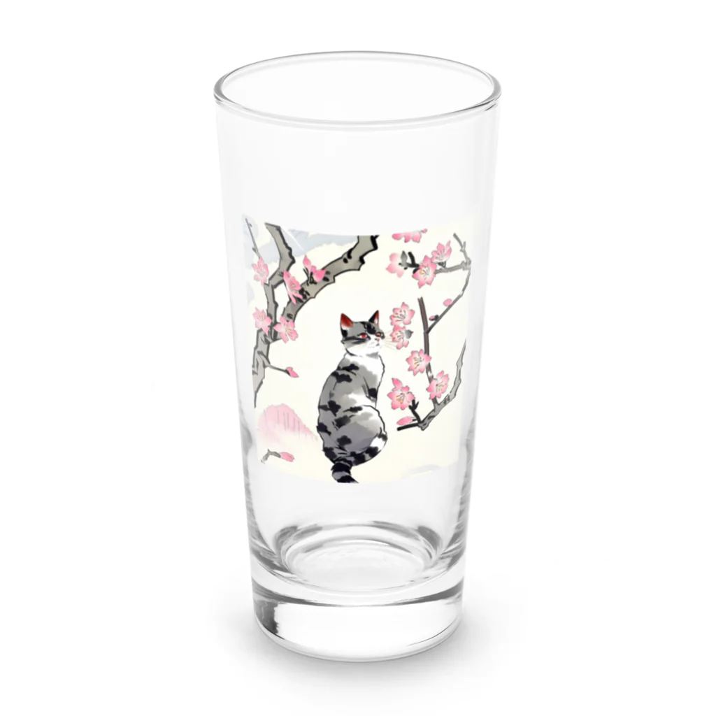 やさぐれちゃんの春の花と猫 Long Sized Water Glass :front