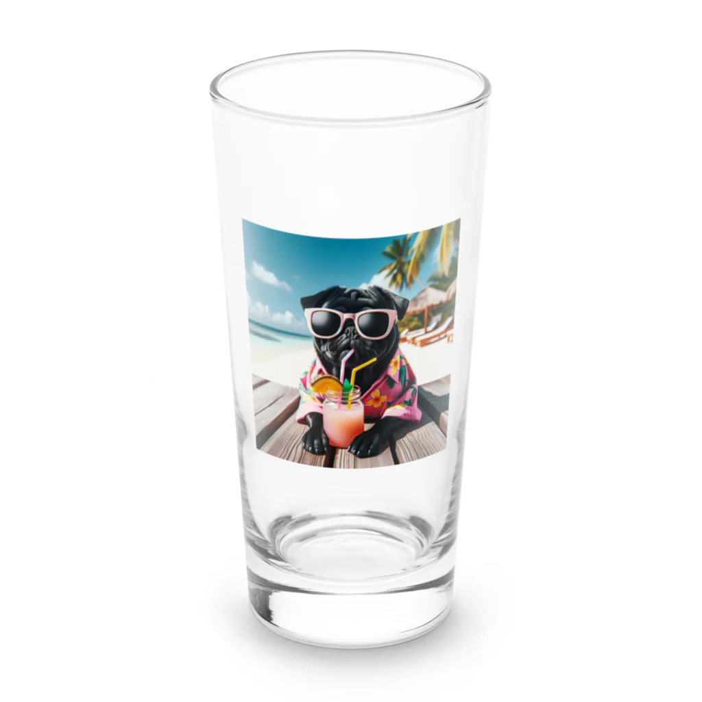 アニマル達のトロピカルなパグ Long Sized Water Glass :front