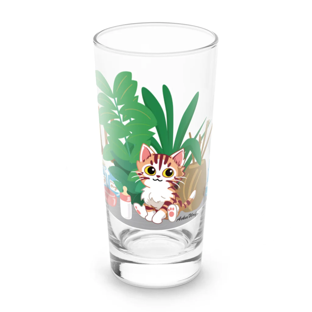 AckeeWolf Art Shopの可愛い子猫のミルクタイム Long Sized Water Glass :front