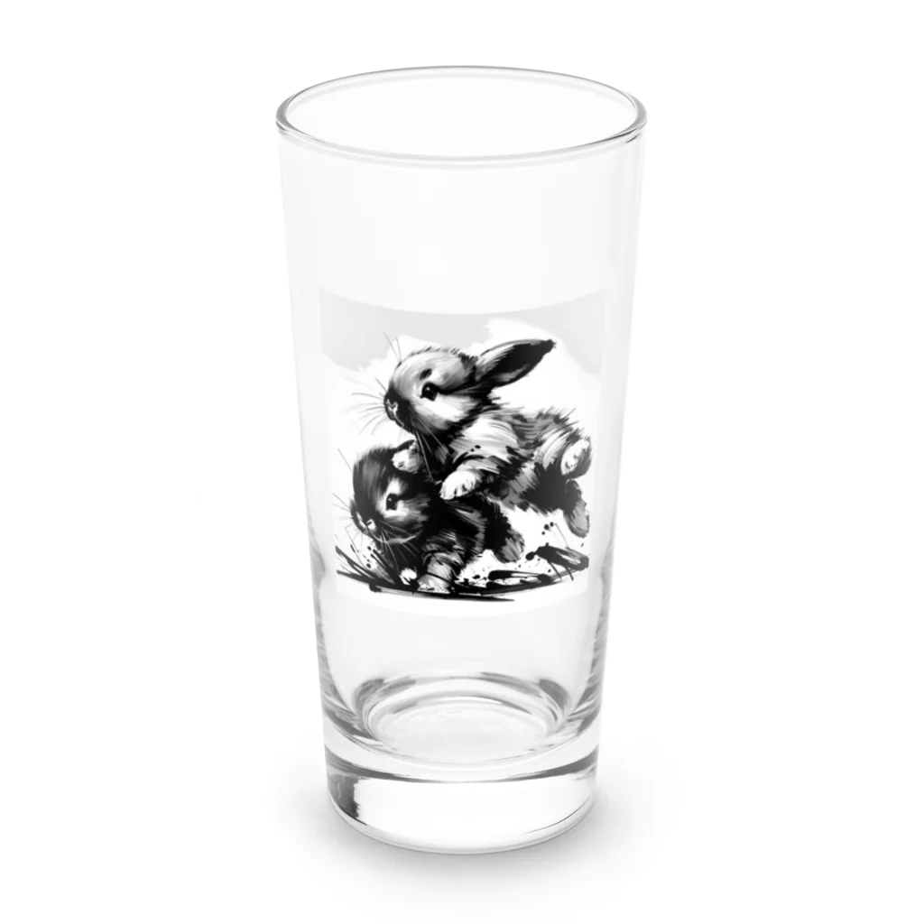 ＊の墨絵うさぎ“切磋琢磨” Long Sized Water Glass :front