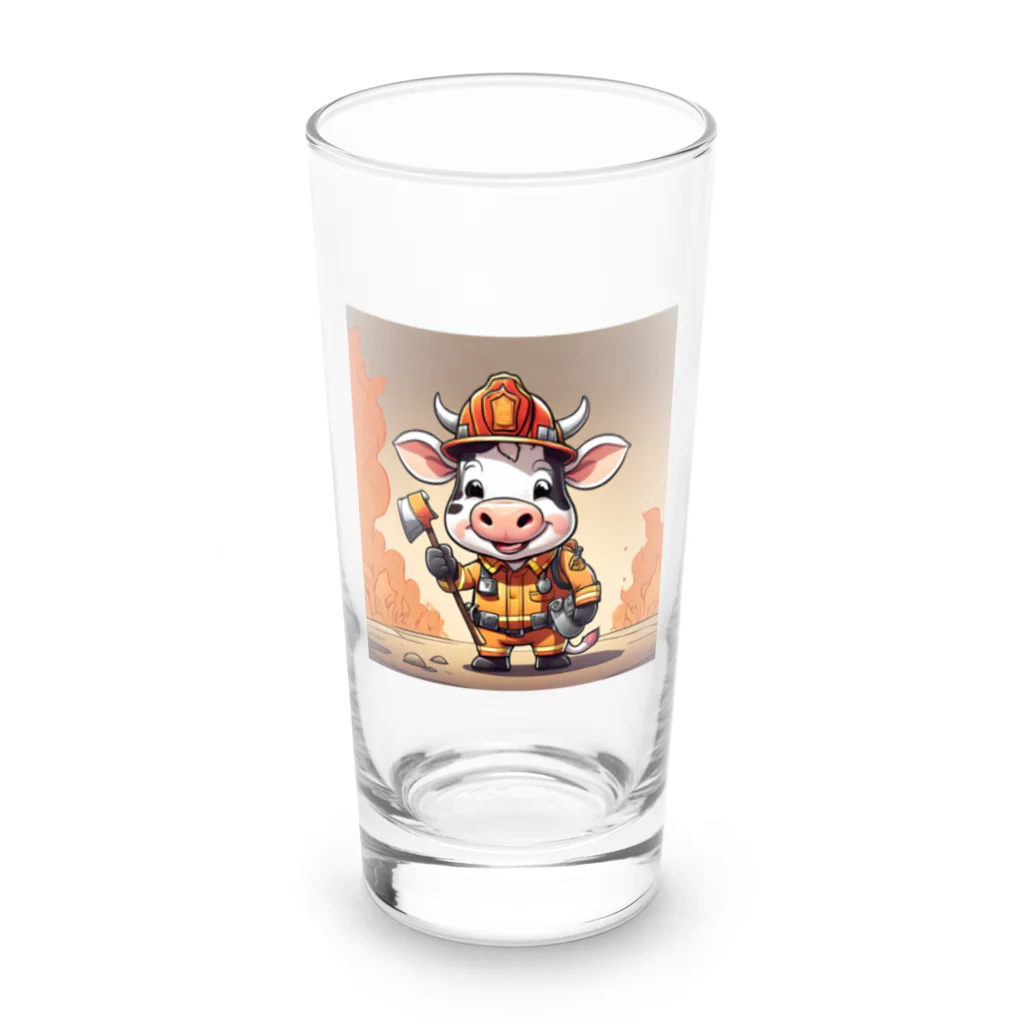 パパショップのかわいらしい牛が消防士 Long Sized Water Glass :front