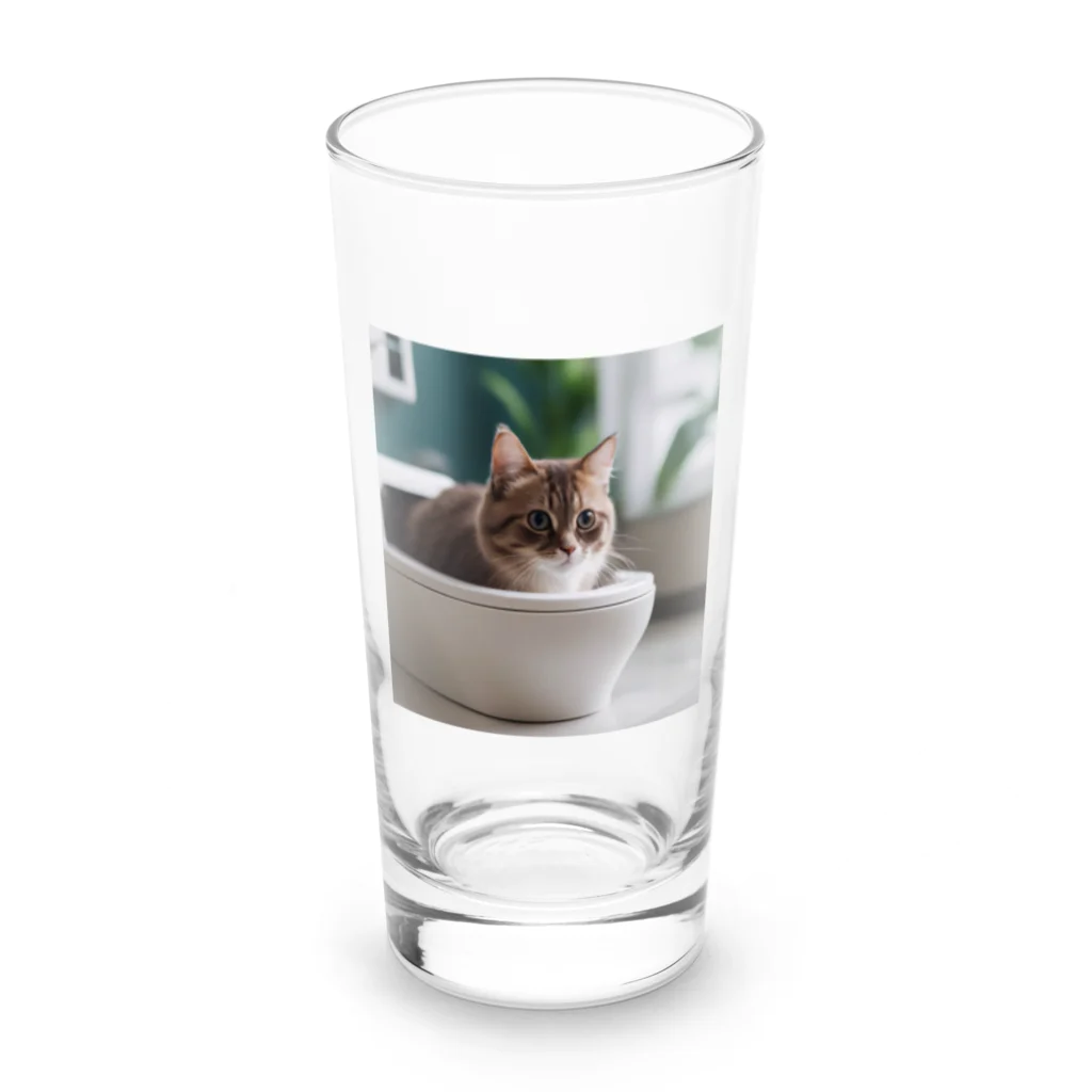 kojakechanのトイレに入るかわいいマンチカンのマカデミアナッツくん Long Sized Water Glass :front