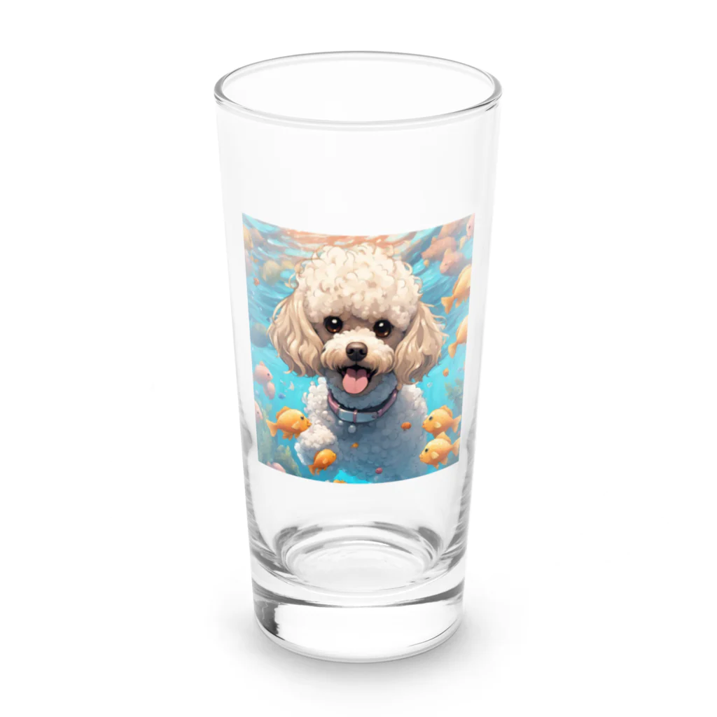 ワンちゃん大好きの熱帯魚と遊ぶトイプードル Long Sized Water Glass :front