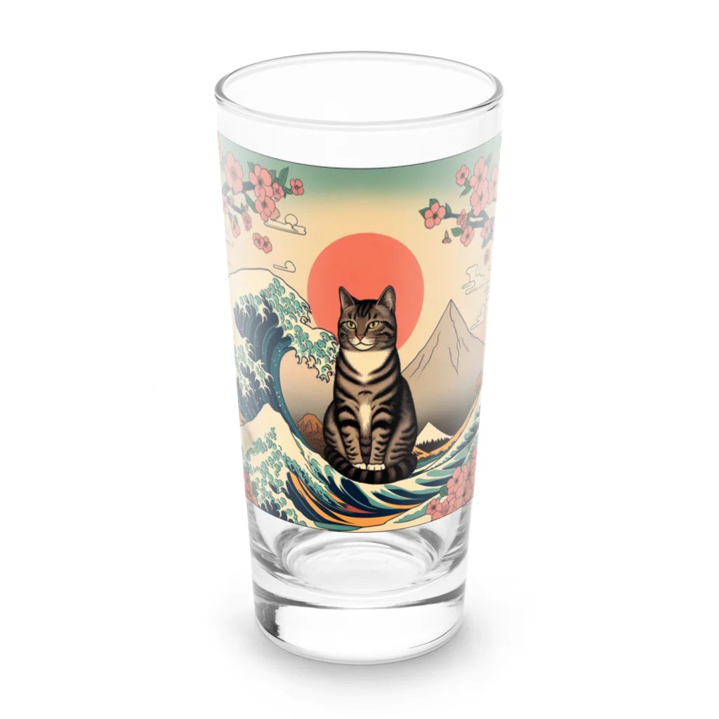 ParadigmStar　パラダイムスターの浮世絵波富士猫 Long Sized Water Glass :front