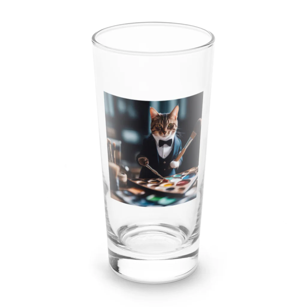 Koroniumの一匹の個性的な猫が絵筆を握っています Long Sized Water Glass :front