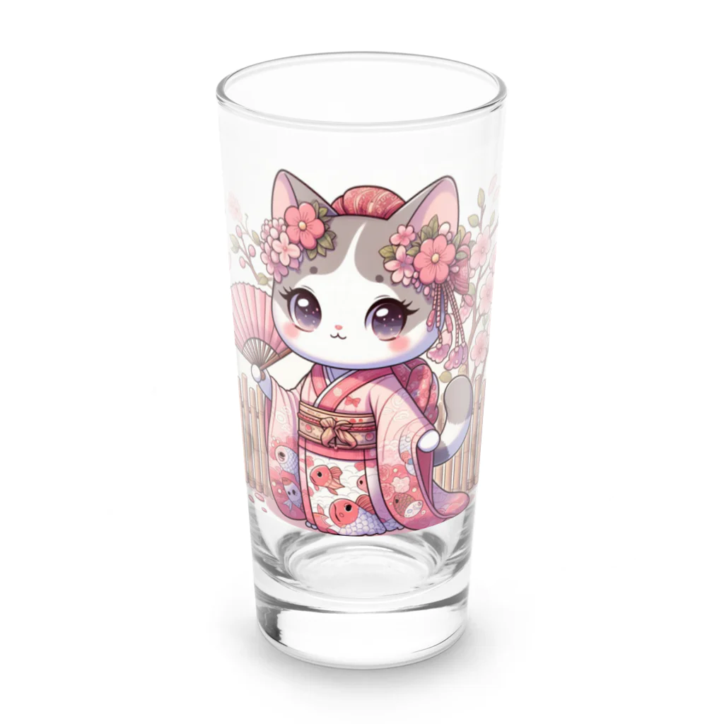 猫好き Japanの振り袖ねこ Long Sized Water Glass :front