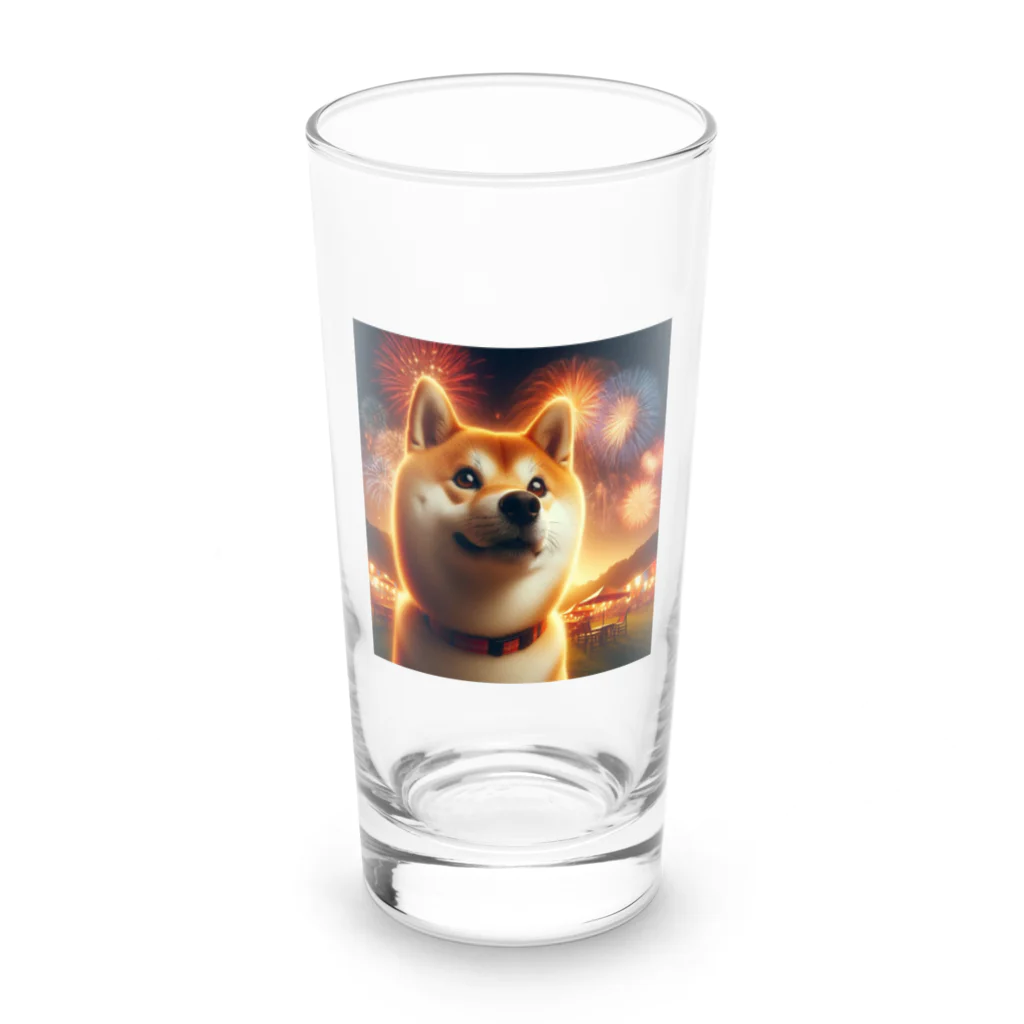 ANTARESの柴犬、花火を見る Long Sized Water Glass :front