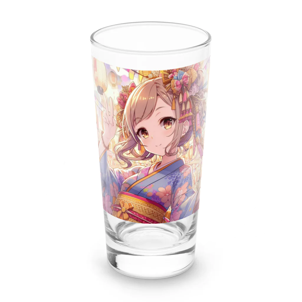 推しの美少女とアイドルのお祭りを楽しむ浴衣美少女 Long Sized Water Glass :front